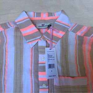 NWT $98 Vineyard Vines Band Stripe Sand Shirt Women’s Size 2 -Woven Top